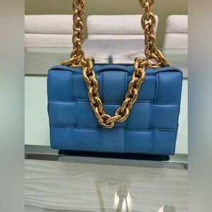 Authentic Blue Quilted Padded Chain Cassette Bag